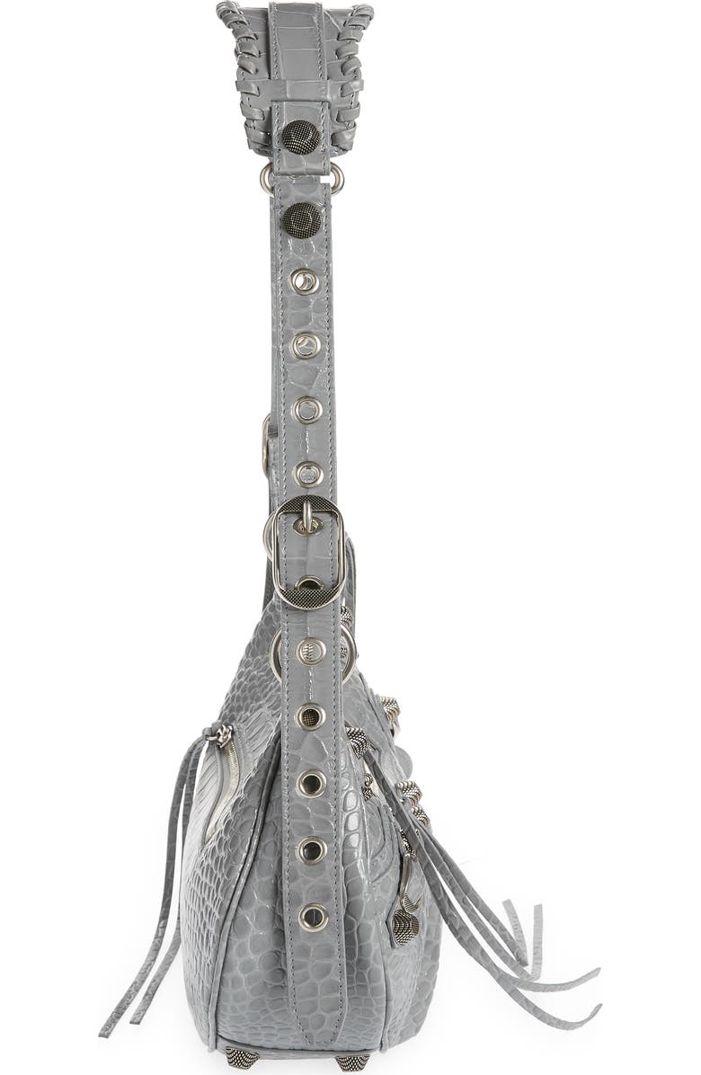 Balenciaga Le Cagole Small Metallic Croc Embossed Leather Shoulder Bag, Alternate, color,