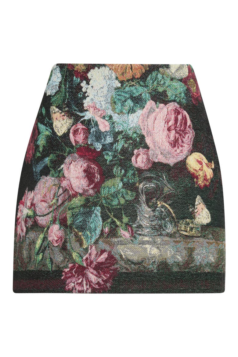 Marseille Floral Tapestry Cotton Blend Miniskirt, Alternate, color, BLACK MULTI ROSE VASE TAPESTRY