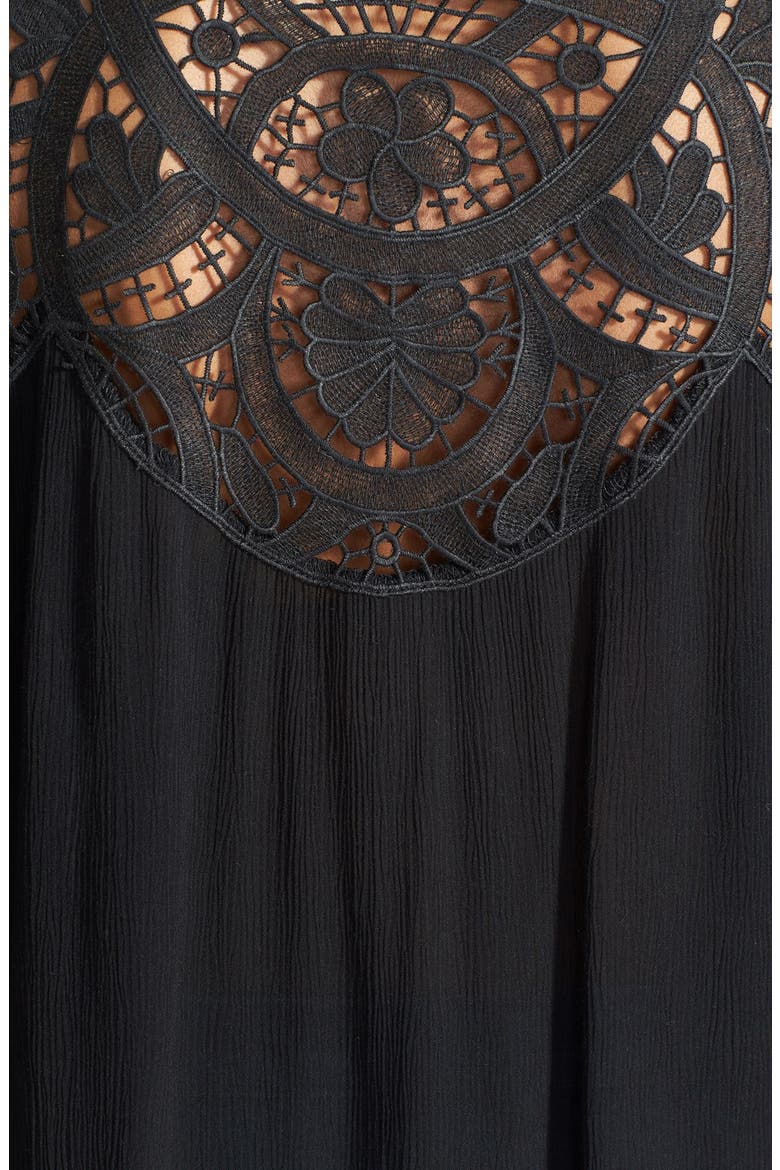 ASTR Crochet Yoke Crinkle Top, Alternate, color, BLACK