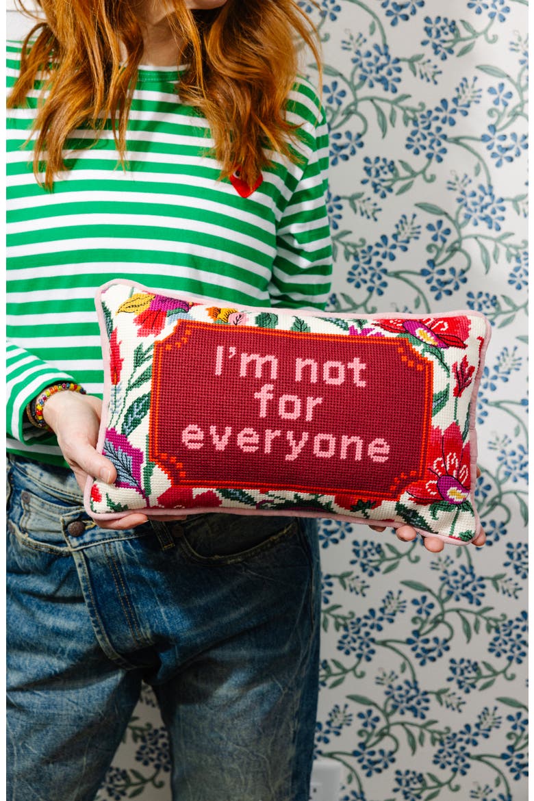 Not For Everyone Needlepoint Pillow, Alternate, color, Pink, Maroon, Red, White