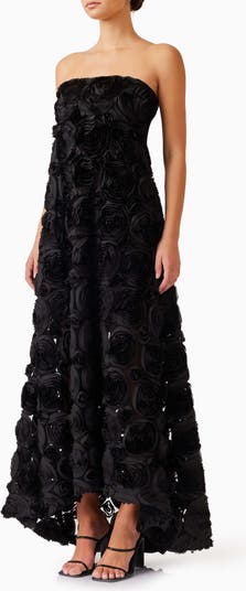 Selena Rosette Strapless Maxi Dress