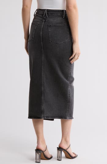 Front Slit Midi Denim Skirt