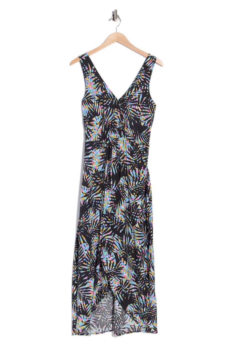 Front Twist High Low Maxi Dress, Alternate, color, BLACK/ BLUE