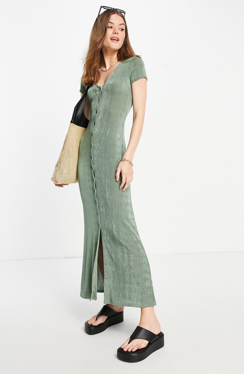 ASOS DESIGN Slinky Short Sleeve Maxi Dress, Alternate, color,