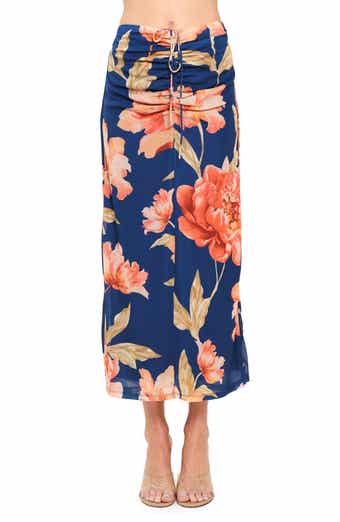 Floral Ruched Mesh Maxi Skirt