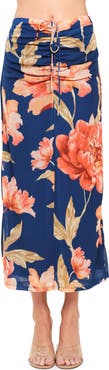 FLYING TOMATO Floral Ruched Mesh Maxi Skirt