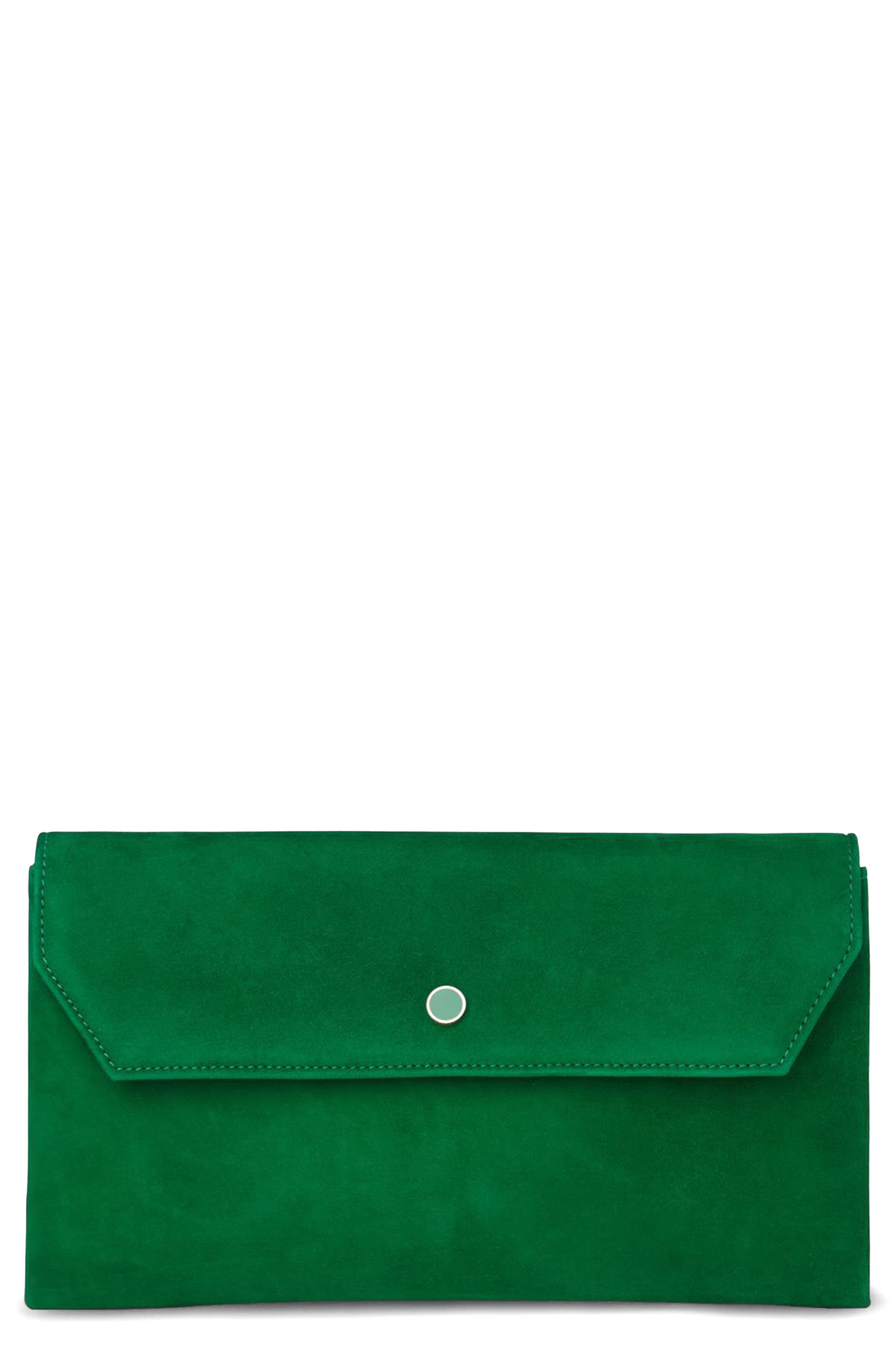 LK Bennett Dora Suede Clutch, Main, color, Green