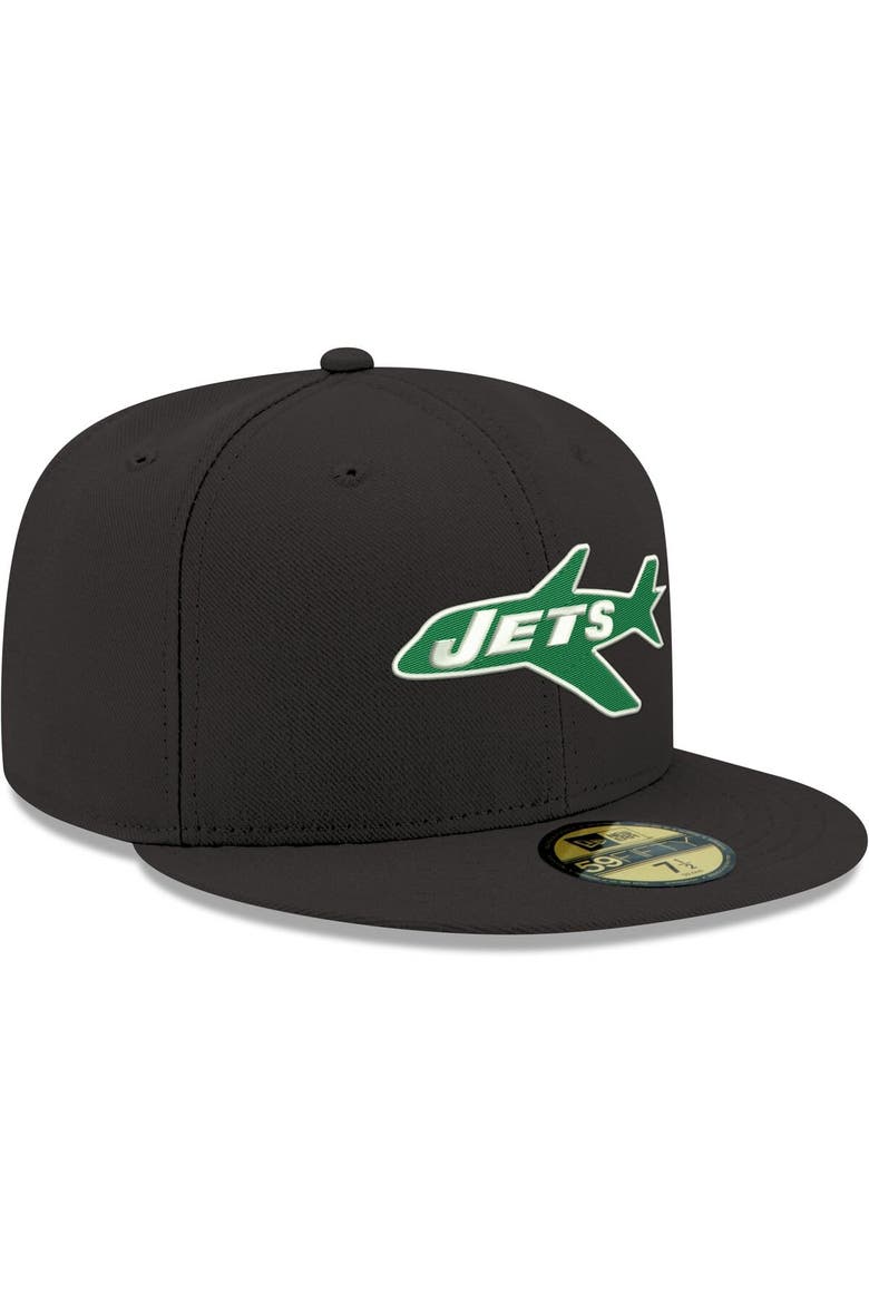 Men's New Era Black New York Jets Omaha Throwback 59FIFTY Fitted Hat, Alternate, color, Black