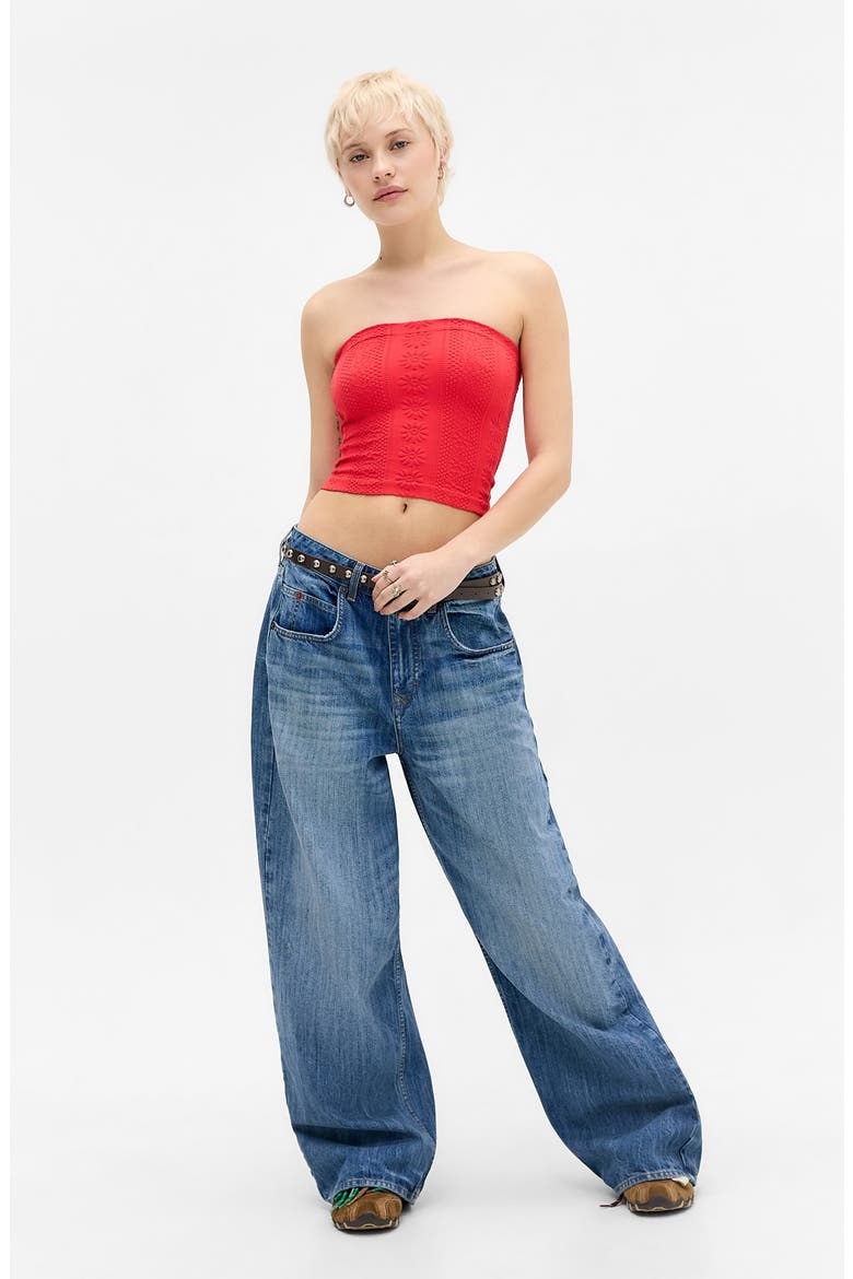 Floral Knit Crop Bandeau Top, Alternate, color, RED