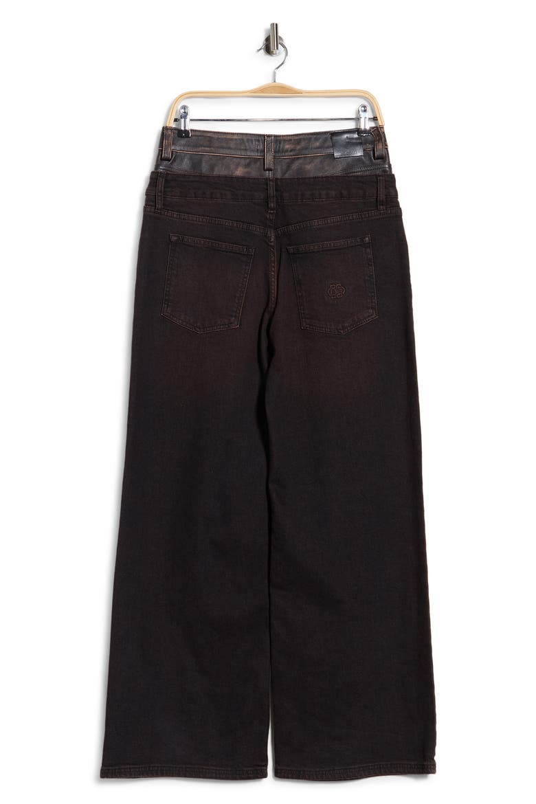 Kove Double Waistband High Waist Straight Leg Leather Contrast Jeans, Alternate, color, TERRANEA