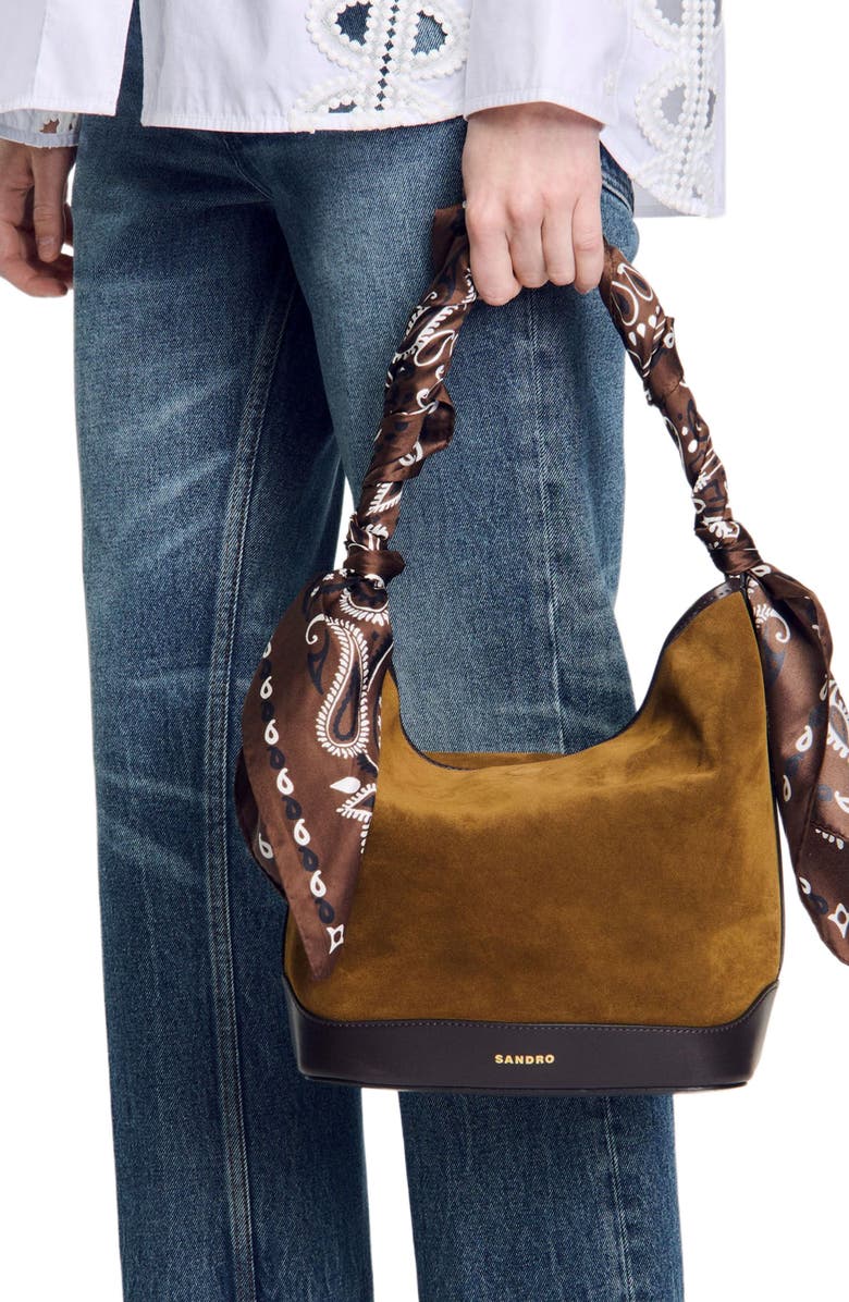 SANDRO Silk bandana print scarf, Alternate, color,