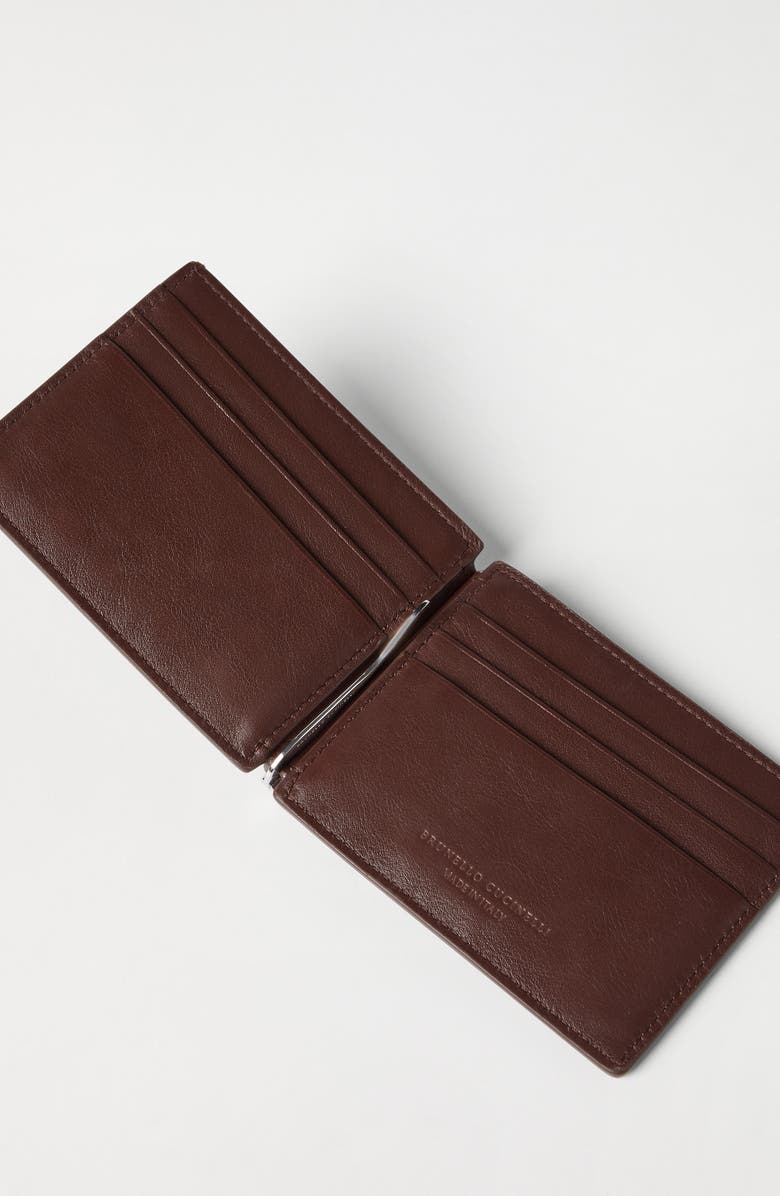 Brunello Cucinelli Calfskin money clip wallet, Alternate, color, Brown
