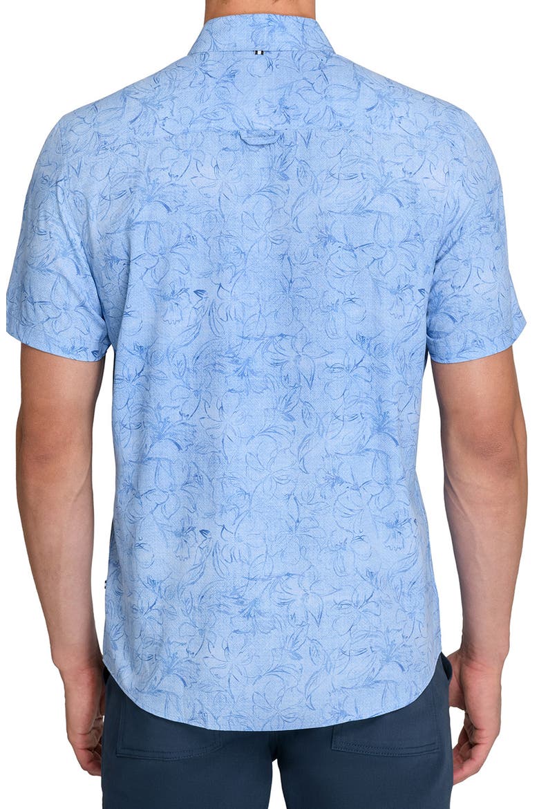 Scribble Floral Print Woven Short Sleeve Basic, Alternate, color, DENIM