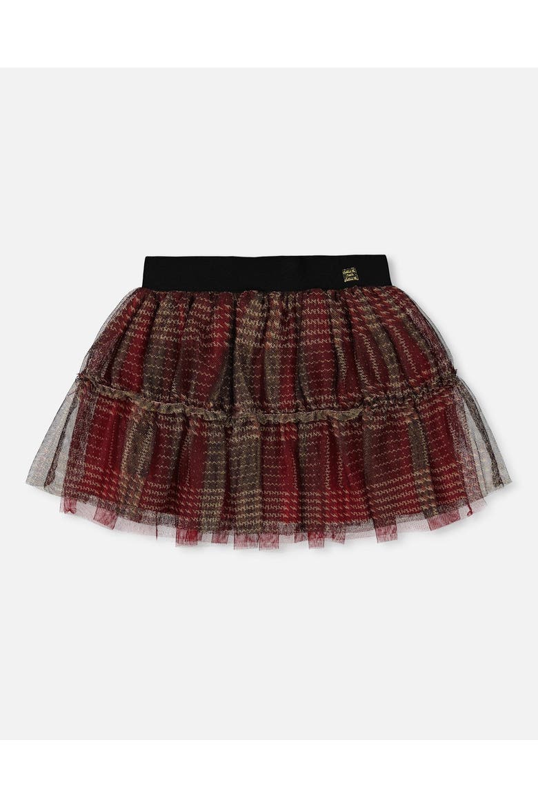 Little Girl's Glittering Tulle Skirt Red Plaid, Main, color, Jester Red