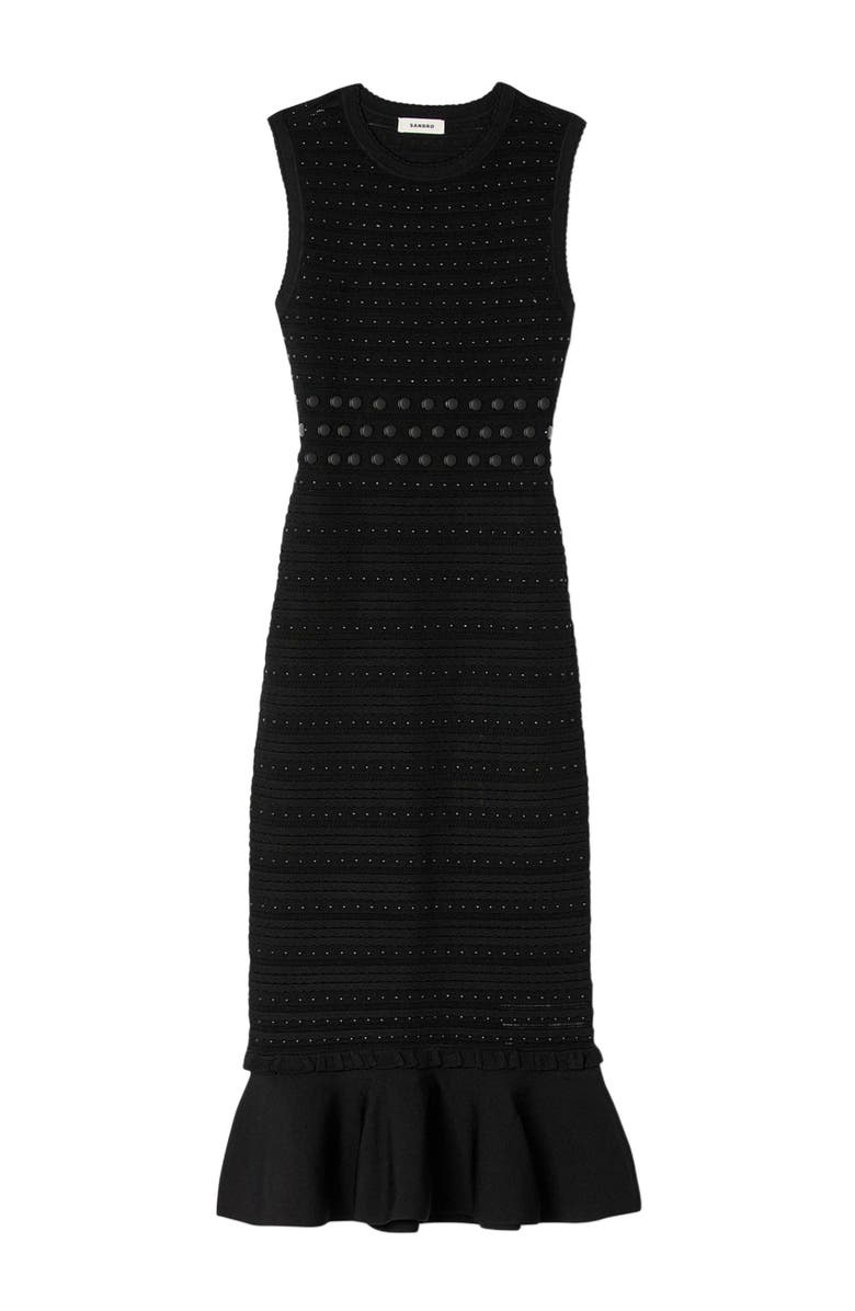 SANDRO Knit midi dress with studs, Alternate, color, Black