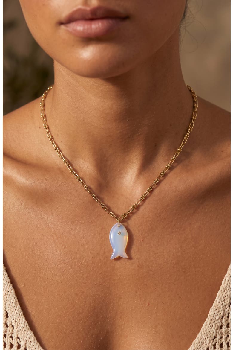 Iridescent Stone Fish Pendant Necklace, Alternate, color, GOLD