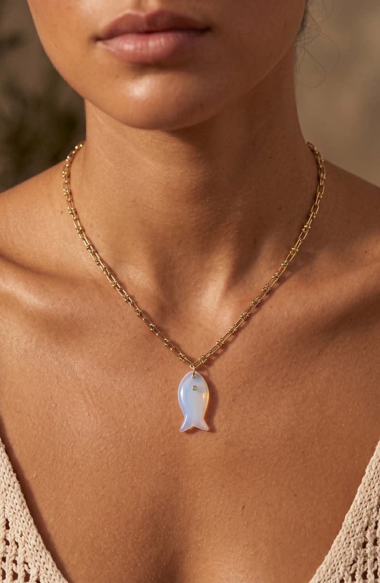 MacRae & Co. Iridescent Stone Fish Pendant Necklace, Alternate, color, Gold