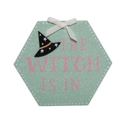 Halloween Glitter Witch Hexagon Block  Tabletop Sign