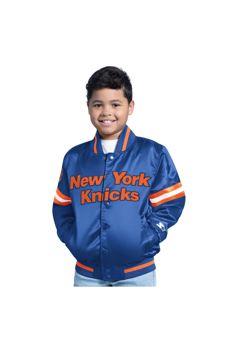 STARTER Youth Blue New York Knicks Scrimmage Full-Snap Varsity Jacket, Main, color, Blue