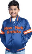 STARTER Youth Blue New York Knicks Scrimmage Full-Snap Varsity Jacket