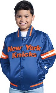 STARTER Youth Blue New York Knicks Scrimmage Full-Snap Varsity Jacket