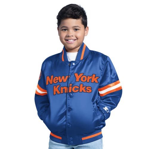 Starter Big Boys And Girls Blue New York Knicks Scrimmage Full-snap Varsity Jacket