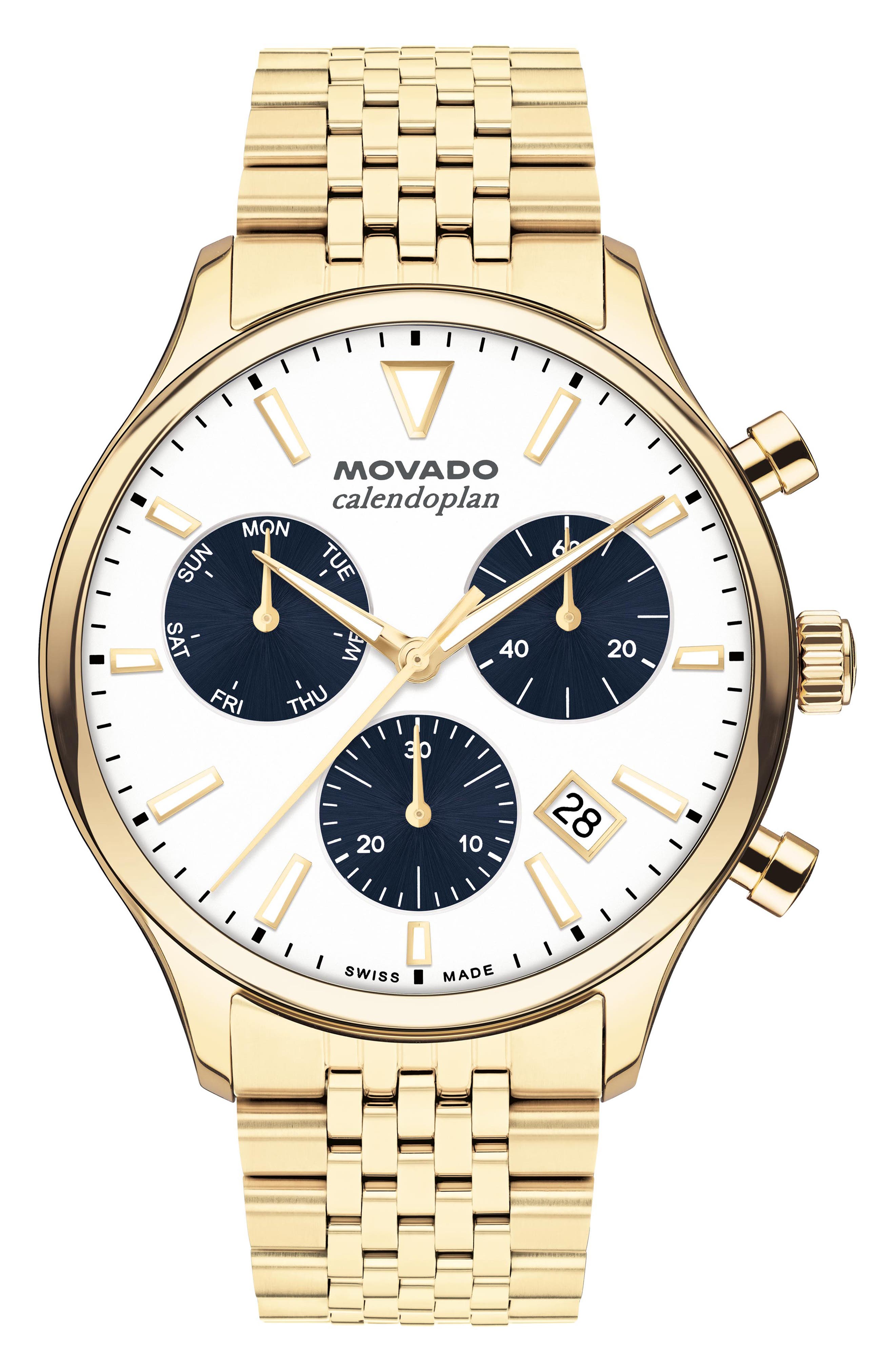 Movado Calendoplan Bracelet Chronograph Watch, 43mm in White 
