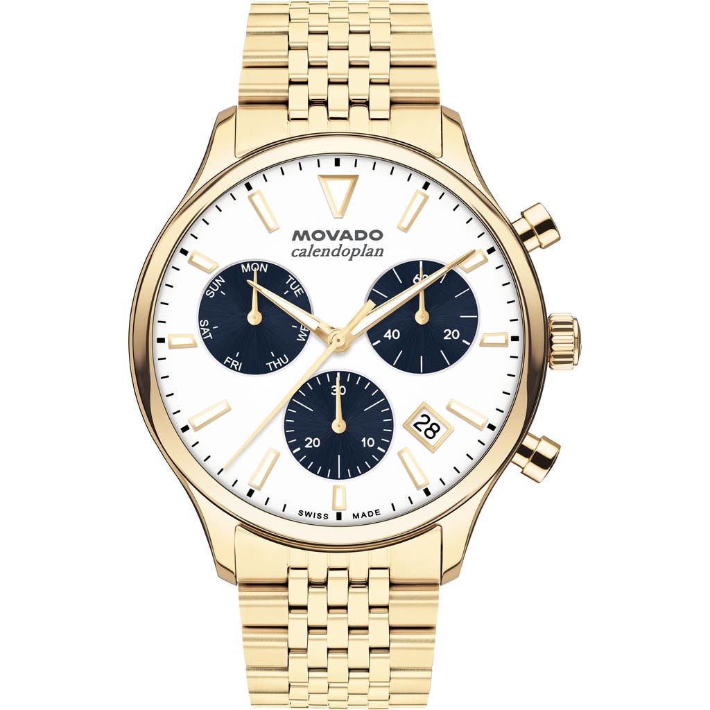 Movado Calendoplan Bracelet Chronograph Watch, 43mm in White