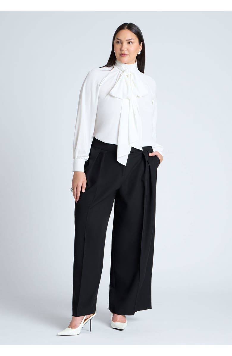 ELOQUII Dramatic Neck-Tie Blouse, Alternate, color, Sugar Swizzle