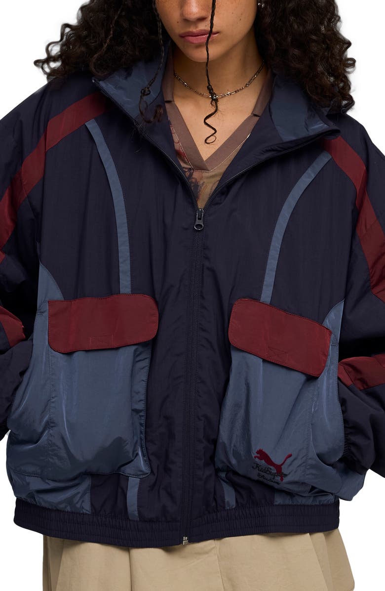 PUMA x KidSuper Hooded Nylon Windbreaker, Main, color, New Navy