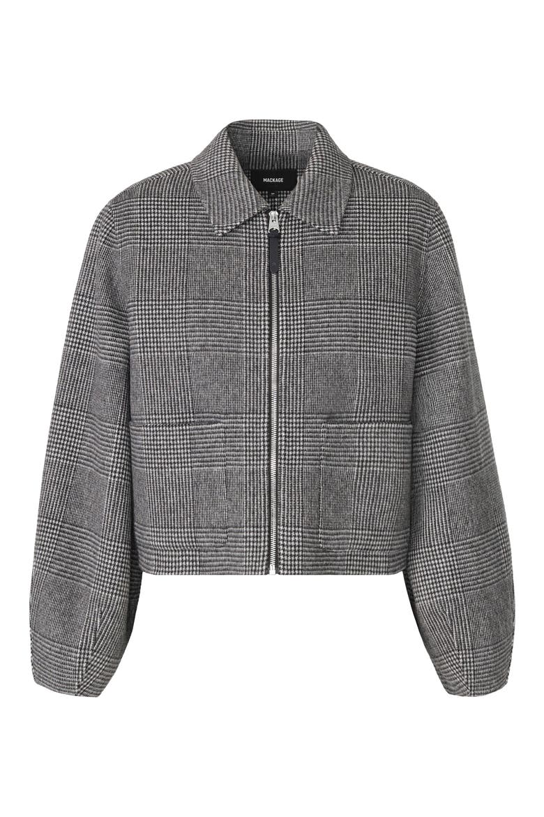 Solana Plaid Wool Jacket with Leather Trim, Alternate, color, BLACK-CREAM