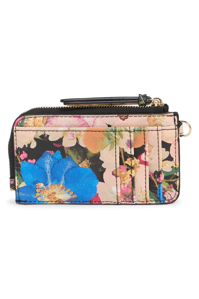 Lulu Floral Faux Leather Card Case, Alternate, color, PINK PRESSED FLOWER BLACK