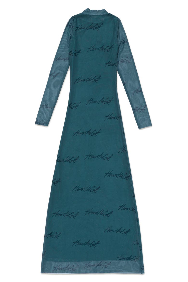 Burnout Logo Pattern Long Sleeve Dress, Alternate, color, GREEN