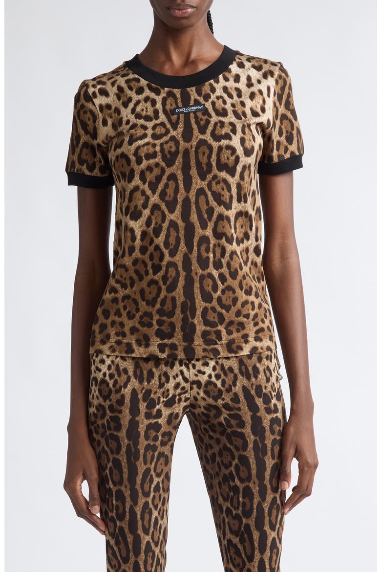 Leopard Jacquard Cotton Jersey T-Shirt, Main, color, LEO NEW