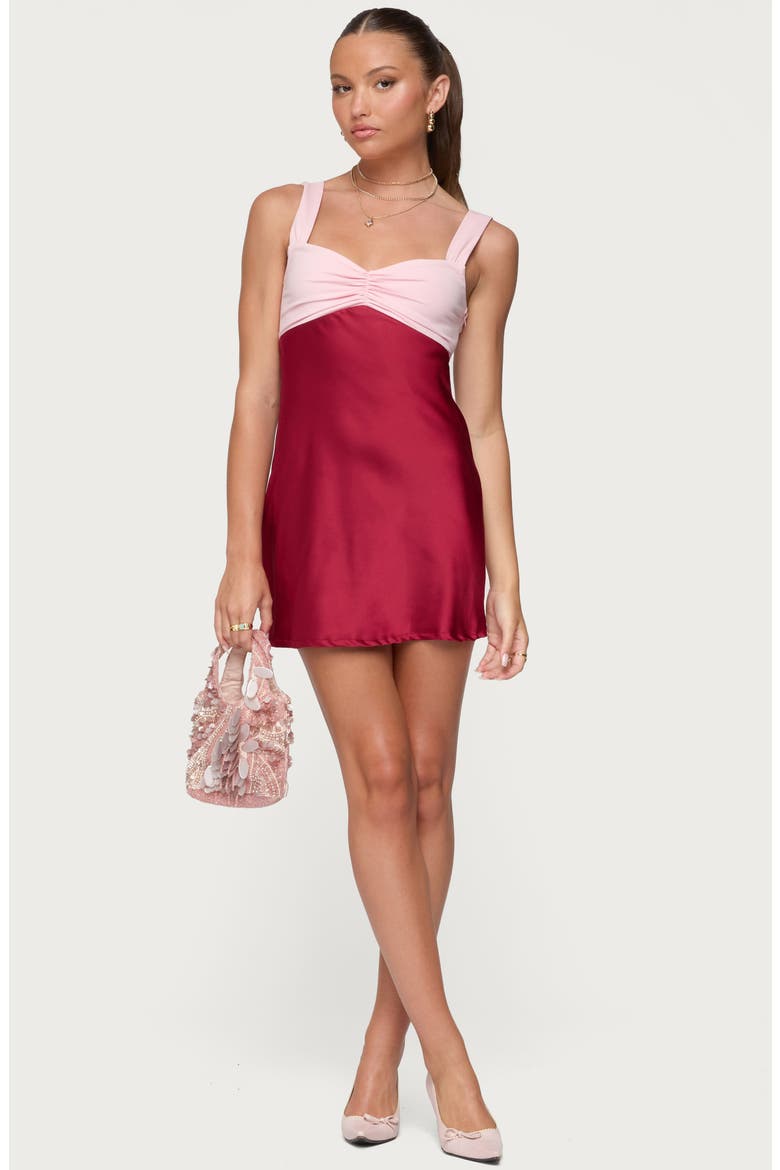 Contrast Sleeveless Satin Minidress, Alternate, color, BURGUNDY