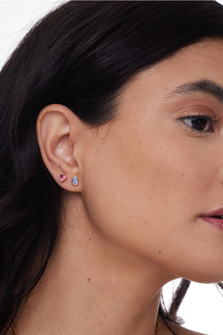 14K Knife Edge Gemstone stud Earrings, Alternate, color, Pink Tourmaline