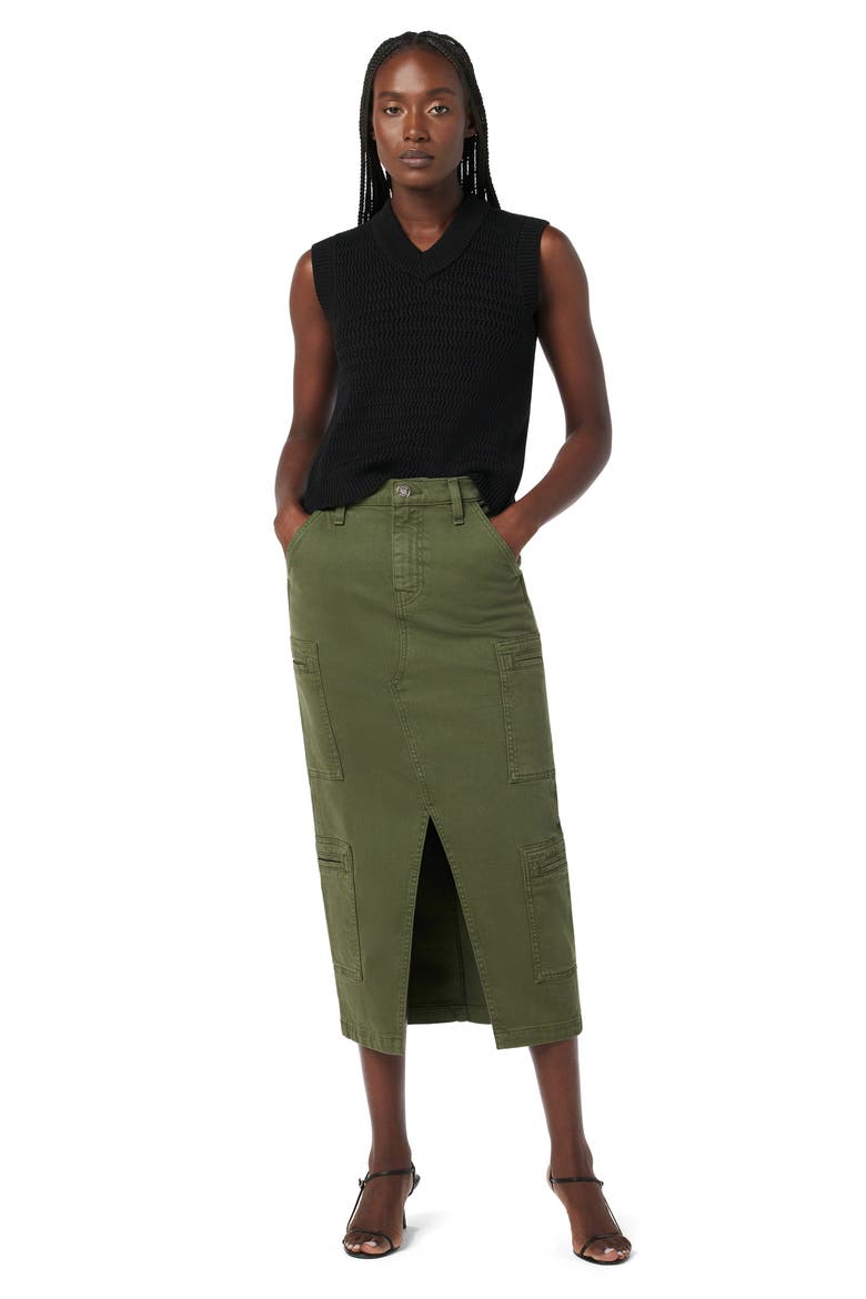 Reconstructed Denim Midi Skirt, Alternate, color, CYPRESS