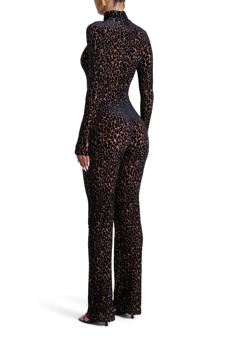 Naked Wardrobe Burnout Long Sleeve Jumpsuit, Alternate, color, Leopard Nude
