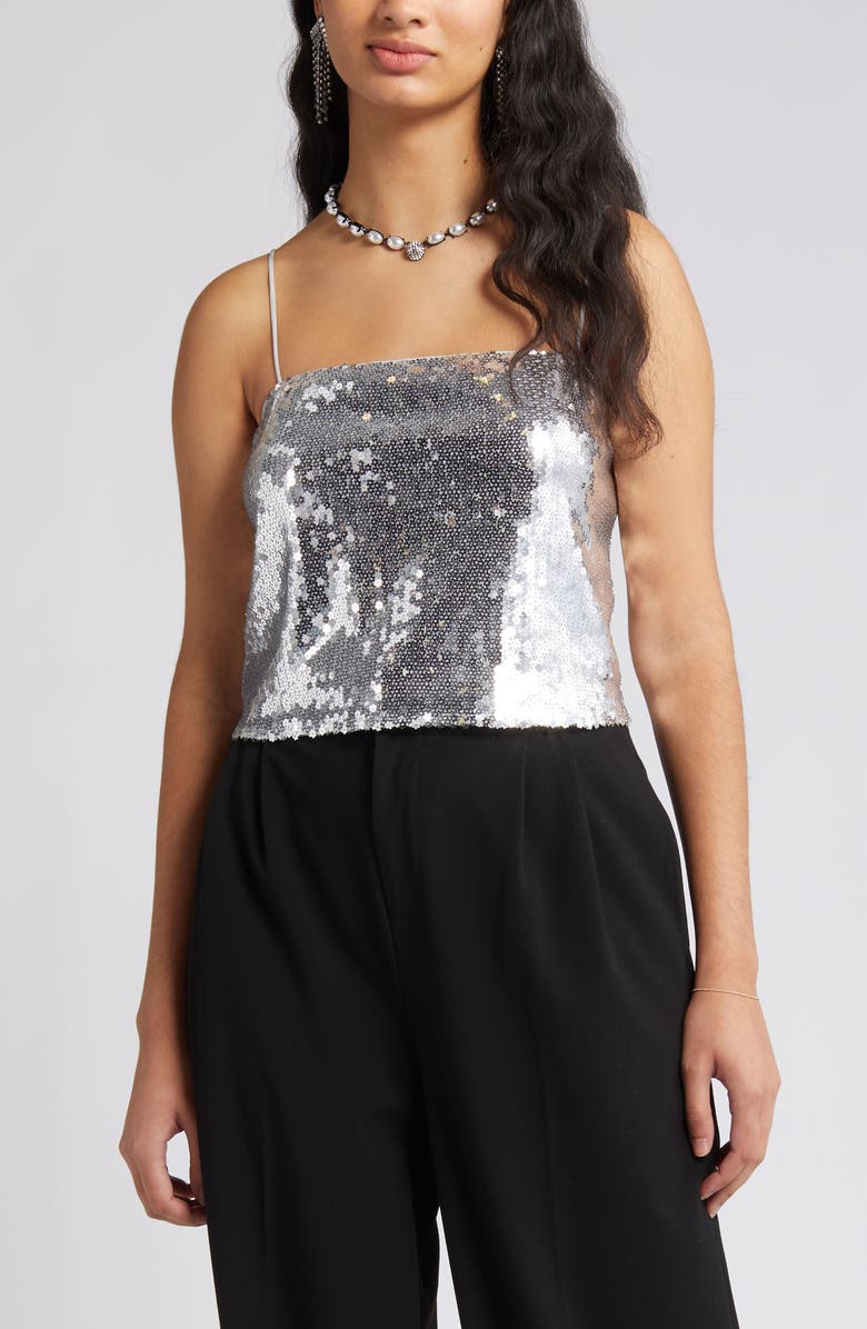 ASTR the Label Flower Sequin Crop Camisole, Alternate, color,