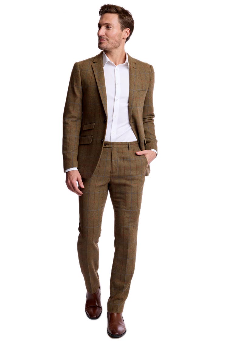 Slim Downing Herringbone Windowpane Pants, Alternate, color, ARMY HERRINGBONE WINDOWPANE