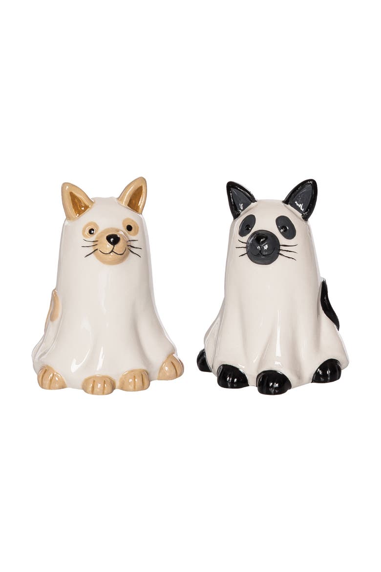 Ghost Cats Halloween Costume Dolomite Salt & Pepper Shakers Set of 2, Main, color, White