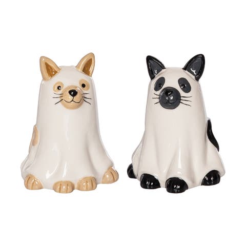 Ghost Cats Halloween Costume Dolomite Salt & Pepper Shakers Set of 2