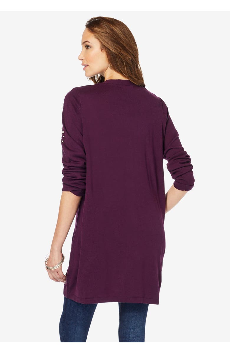 Roaman's Embellished Cardigan, Alternate, color, Emerald Rhinestone Burst