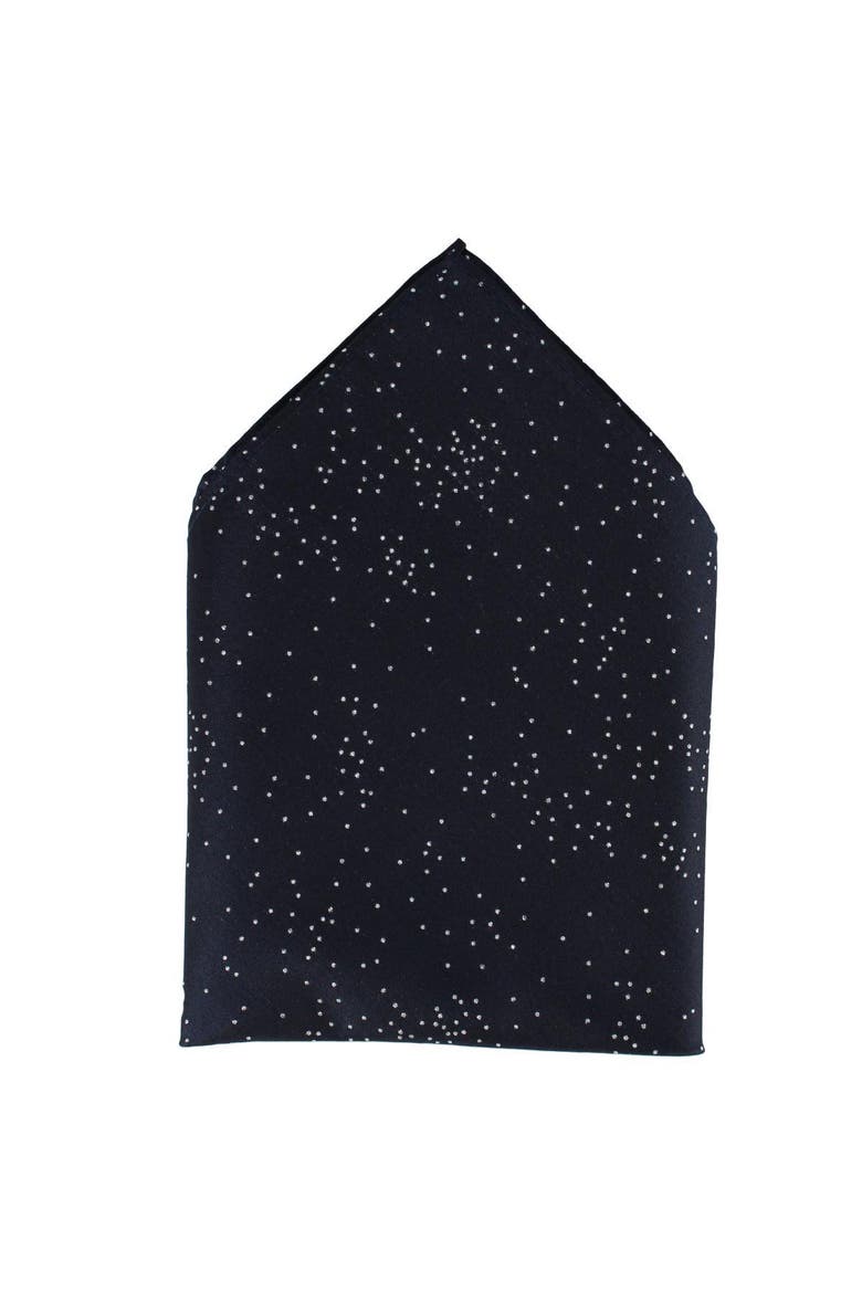 Mystere Metallic Star Light 12 x 12 Silk Pocket Square, Main, color, Navy Blue