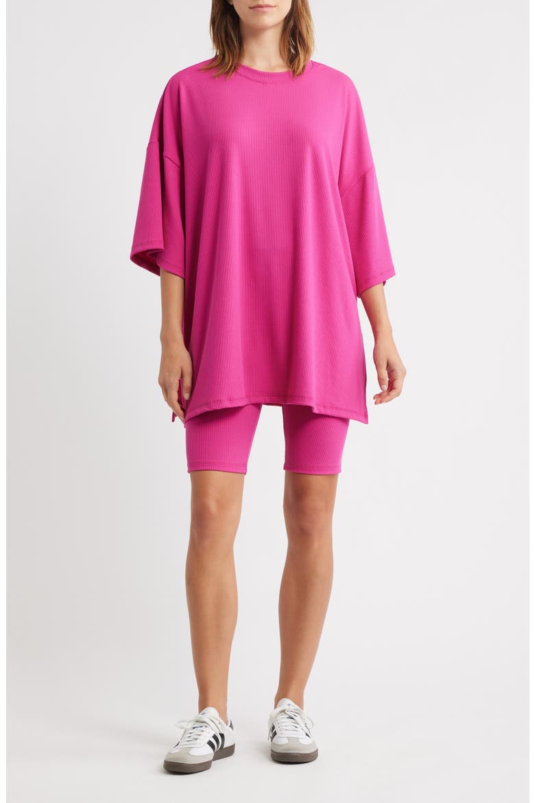 Malone Rib Oversize T-Shirt & Shorts Set, Main, color, HOT PINK