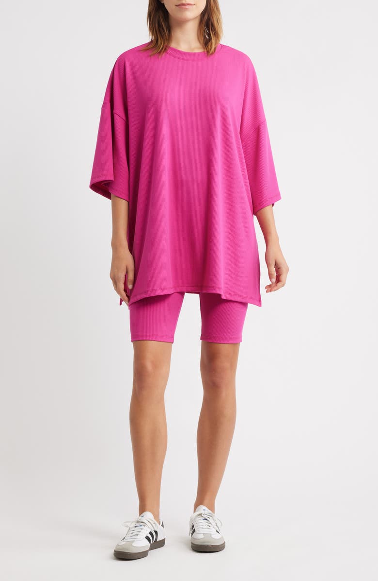 Dressed in Lala Malone Rib Oversize T-Shirt & Shorts Set, Main, color, Hot Pink