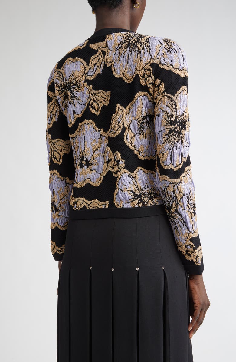 ST. JOHN Floral Jacquard Cardigan, Alternate, color, Black/ Hydrangea Multi