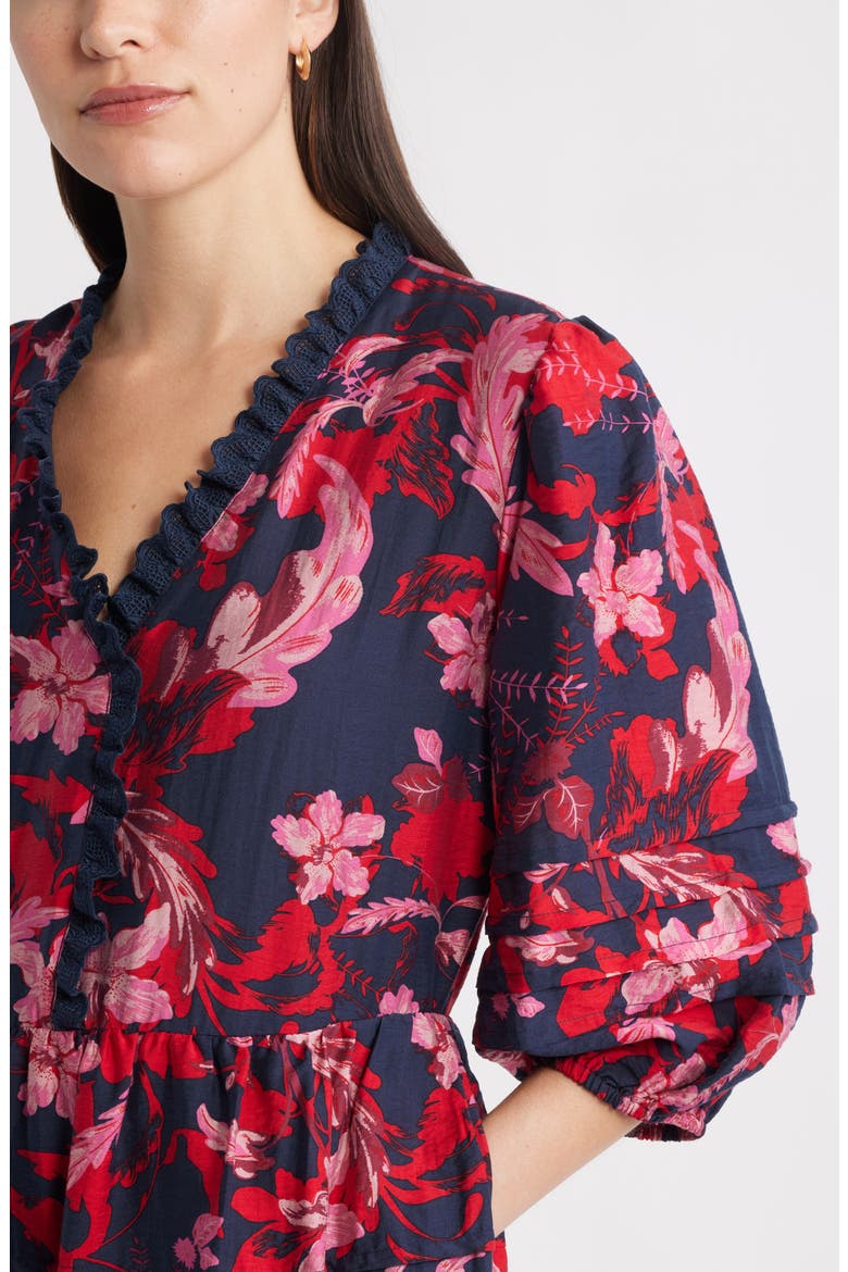Floral Drop Waist Minidress, Alternate, color, NAVY- PINK DAWN FLORAL