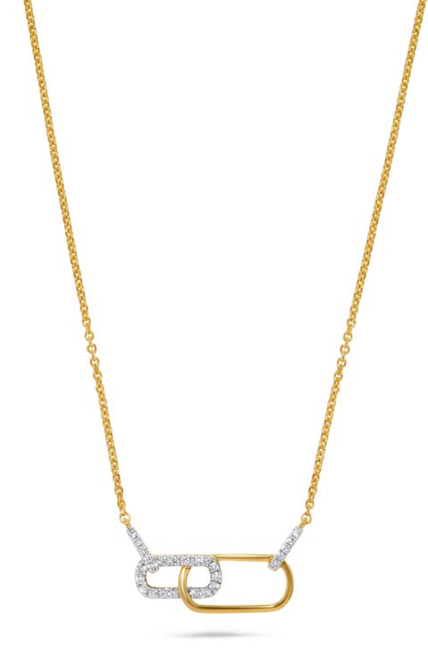 14K Gold Diamond Interlocking Paper Clip Link Pendant Necklace