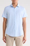 DENIM AND FLOWER Microprint Short Sleeve Stretch Button-Up Shirt